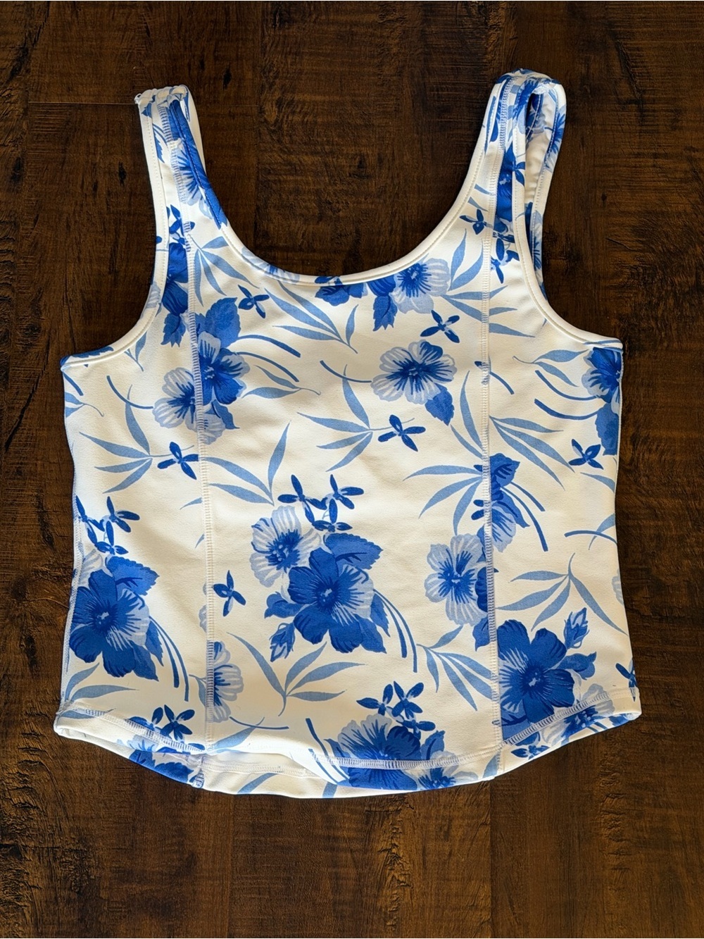 LoveShackFancy White Tank Top with Blue Floral Print